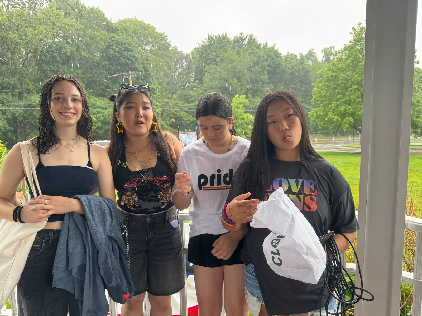 Band members hanging out together at an event